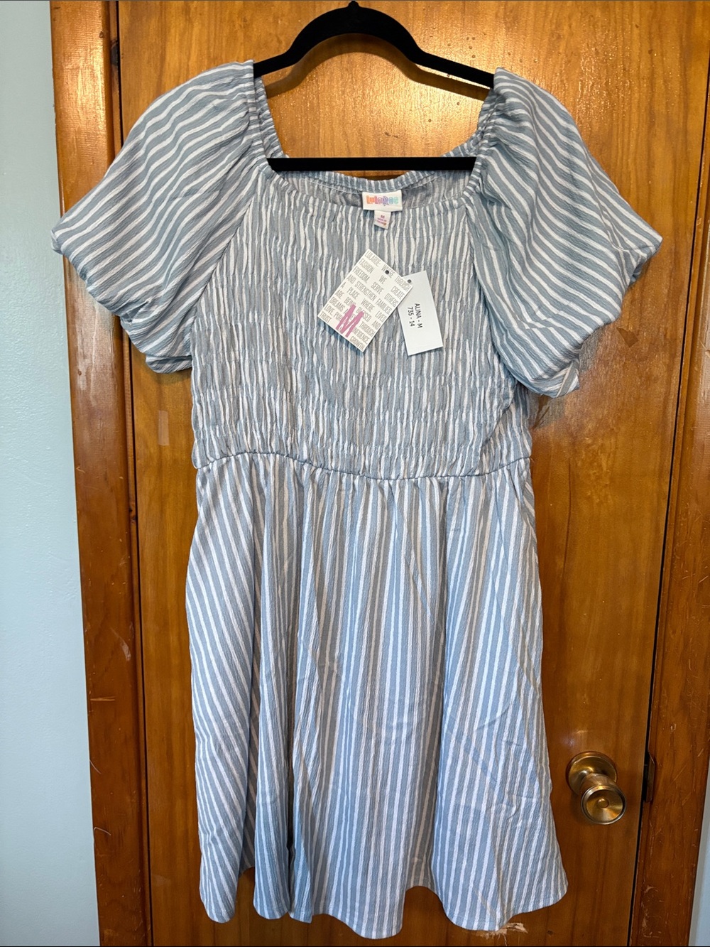 NWT LuLaRoe Light Blue and White Striped Alina Casual Dress - Size M